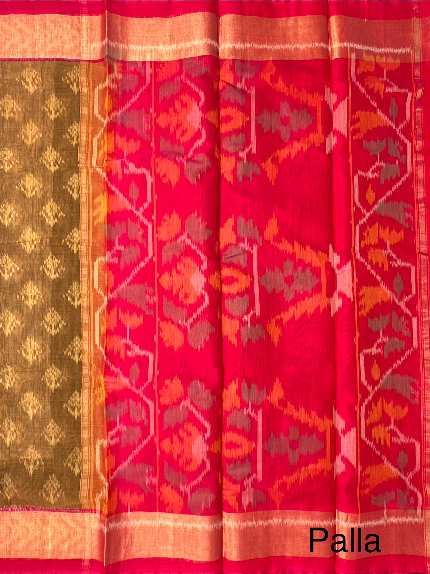 Mehendi Green Ikkat Kosa Cotton Silk Saree
