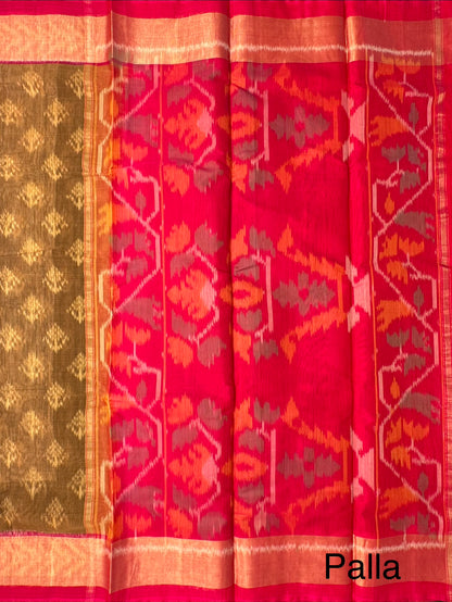 Mehendi Green Ikkat Kosa Cotton Silk Saree