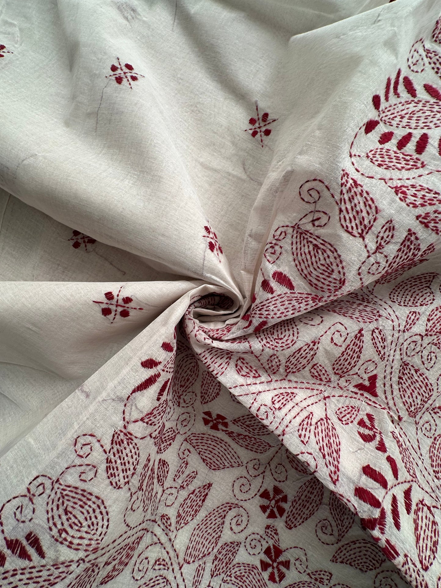 Cotton Saree With Kaantha  Embroidery