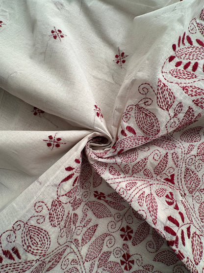 Cotton Saree With Kaantha  Embroidery