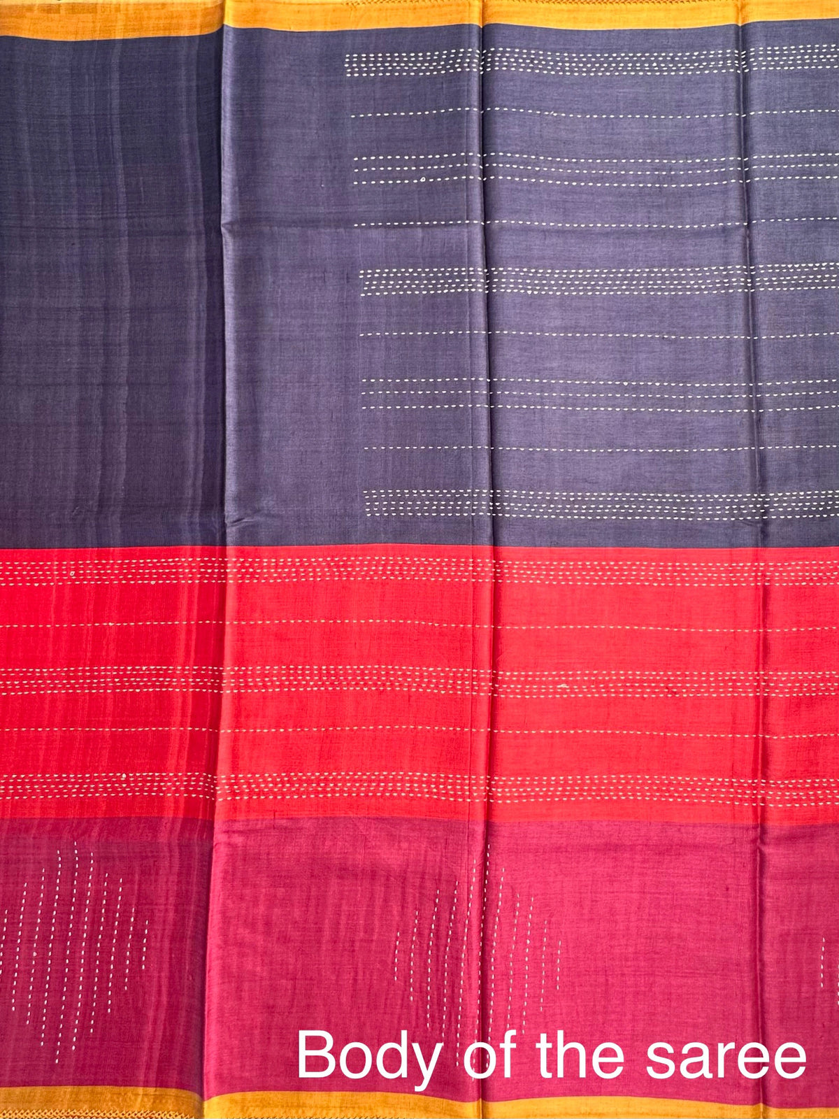 Navy Blue-Red-Magenta Pure Tussar Silk Saree