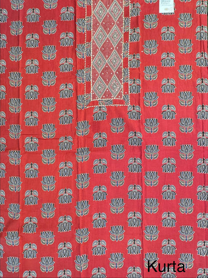 Brick Red Printed Pure Cotton Suit