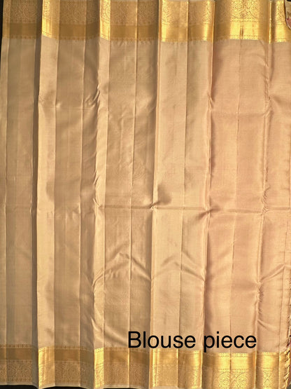 Beige-Pink  Handloom Kanjivaram Jamawar Pure Silk Saree
