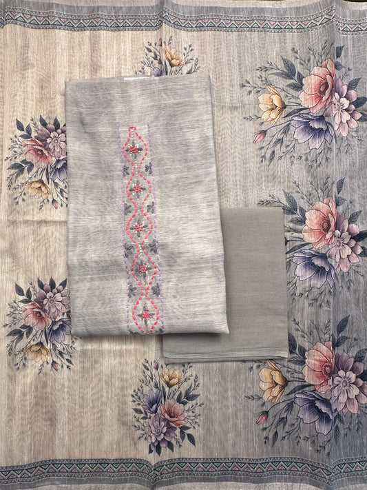 Grey Fancy Cotton 3-Piece Suit