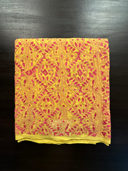Cotton Saree With Kaantha  Embroidery
