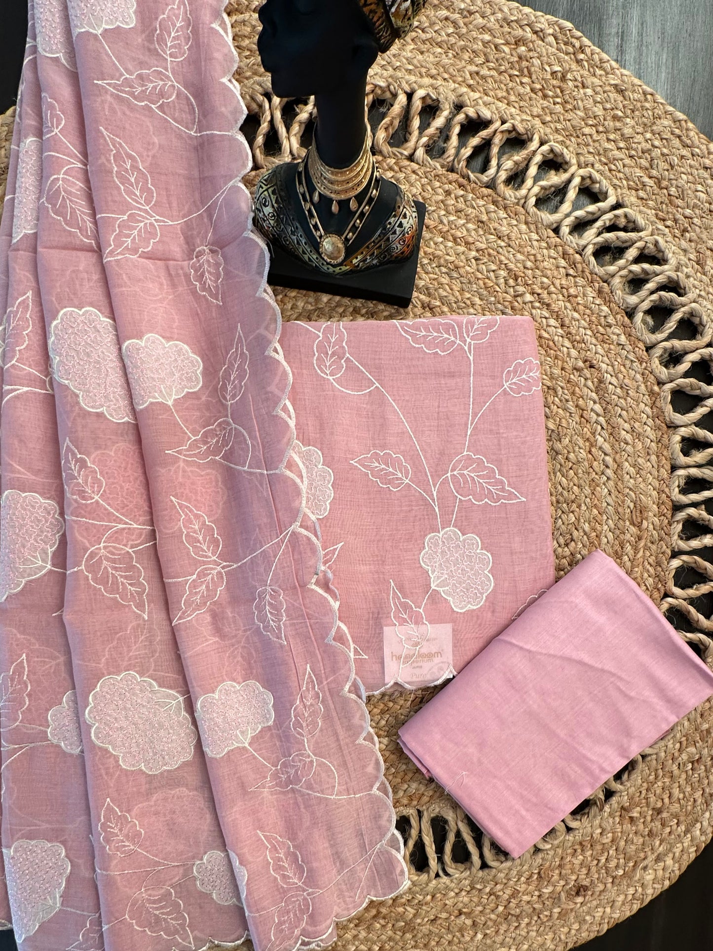 Pink Cotton Chanderi 3-Piece Unstitched Suit