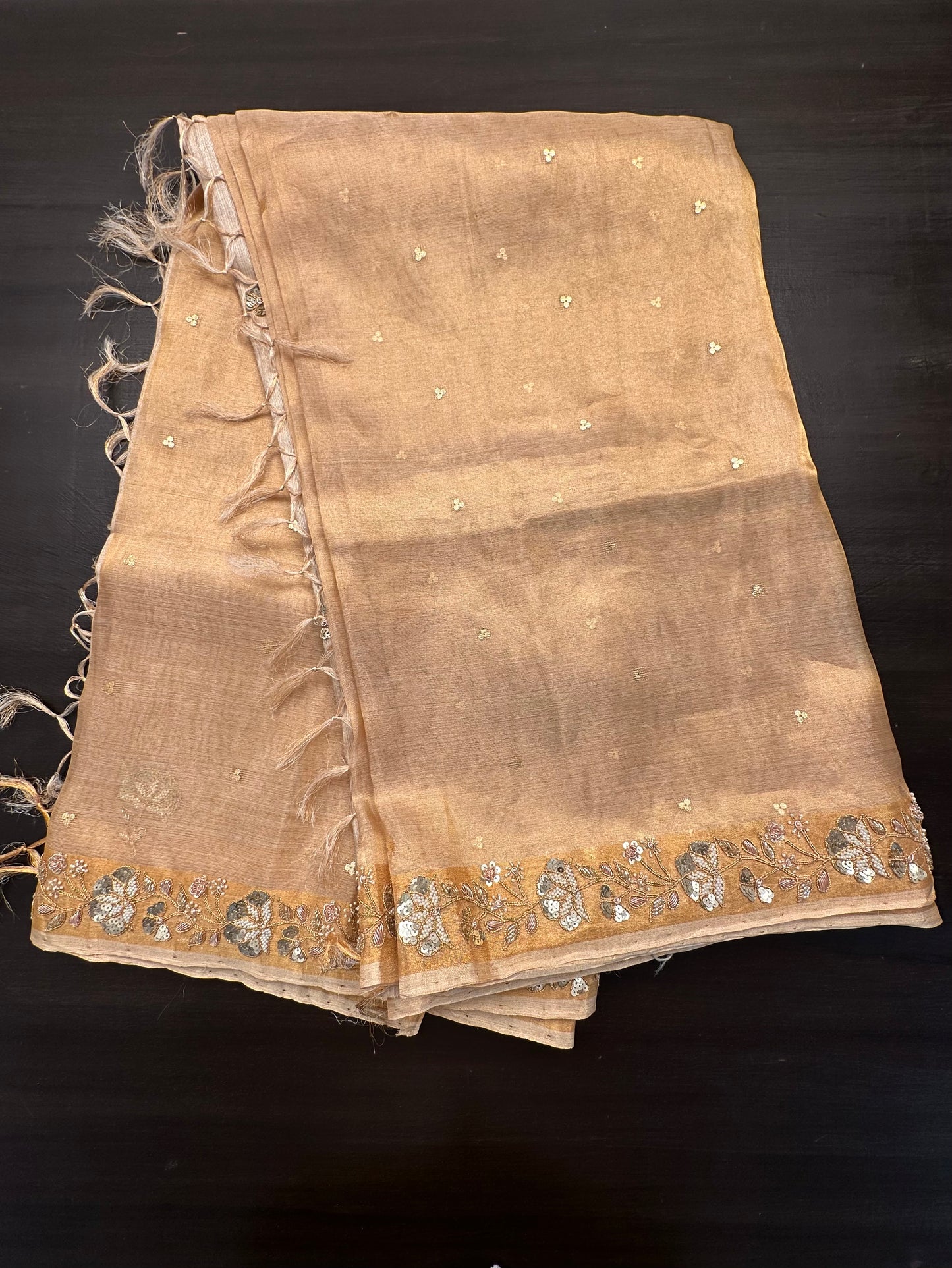 Golden Tissue Silk Saree With Work