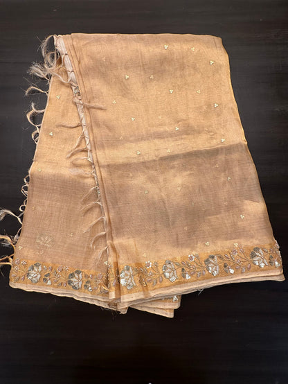 Golden Tissue Silk Saree With Work