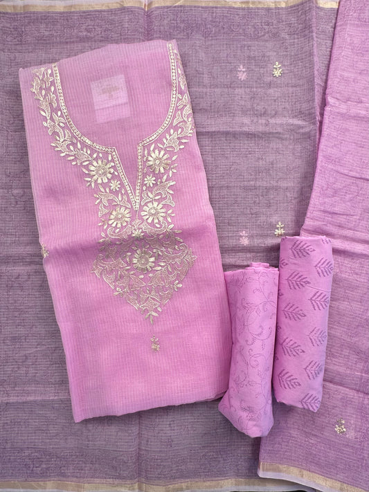 Mauve 4-Piece Kota Doria Cotton Unstitched Suit