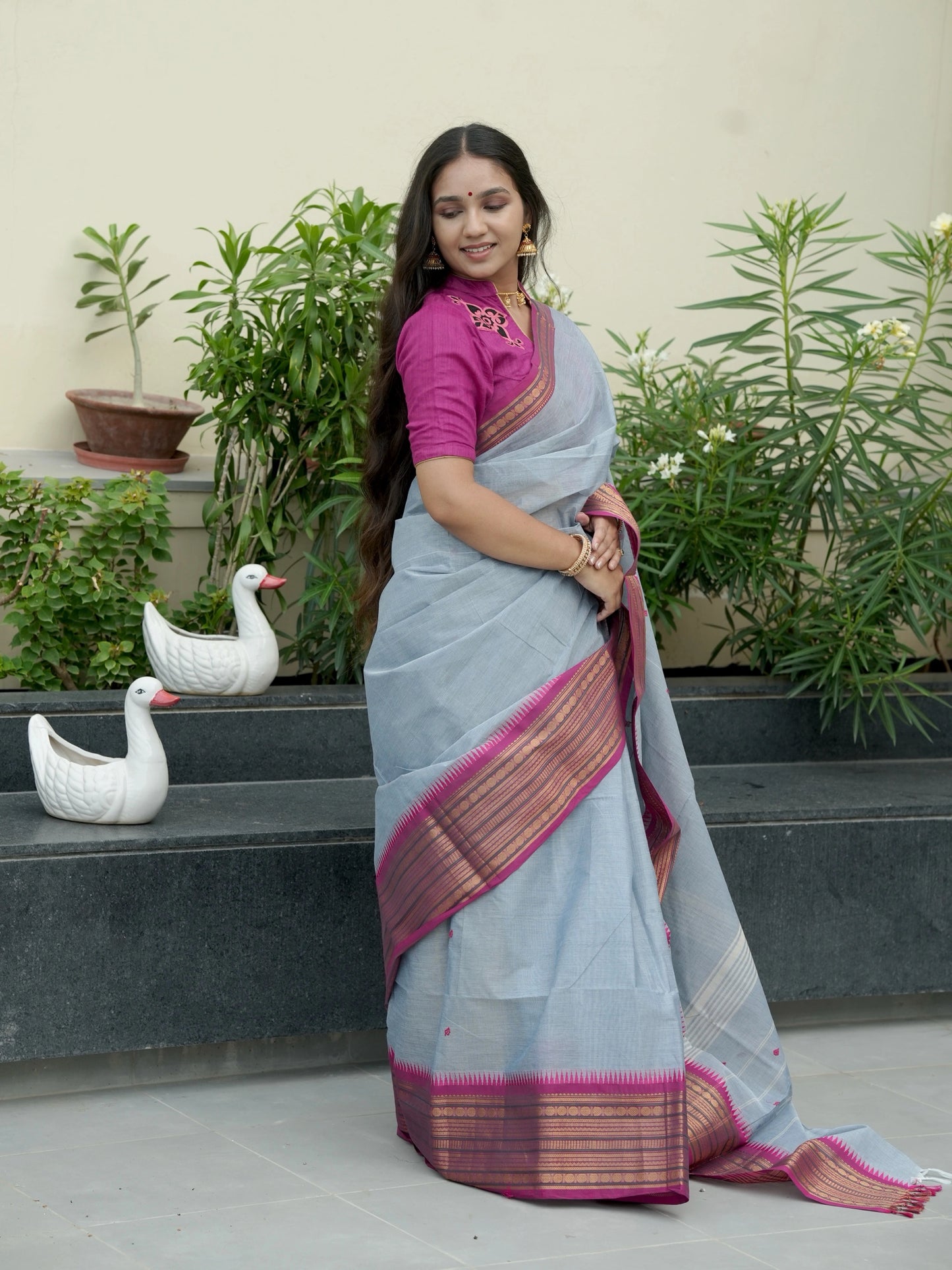 Grey Narayanpet Cotton  Saree