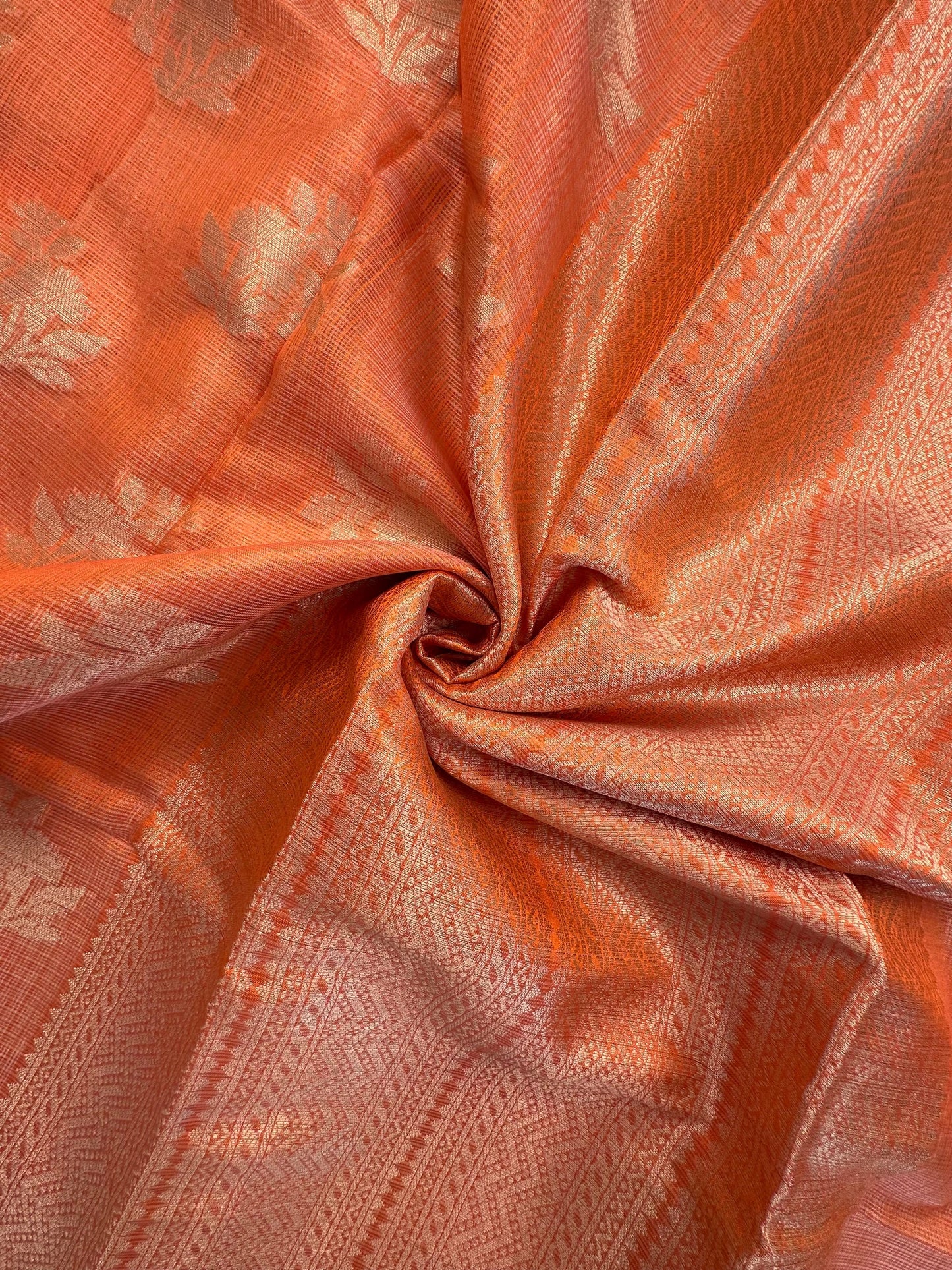 Orange Arvita Kota Doria Fancy Cotton Saree