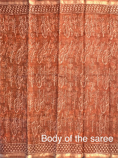 Brown Kota Doria Cotton-Silk Saree