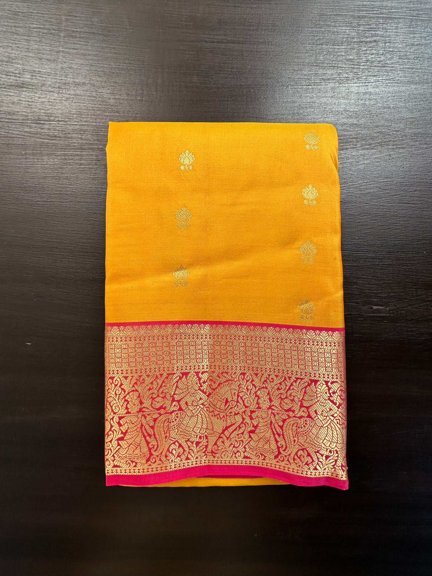 Yellow- Pink Pondicherry Handloom  Pure Silk Saree