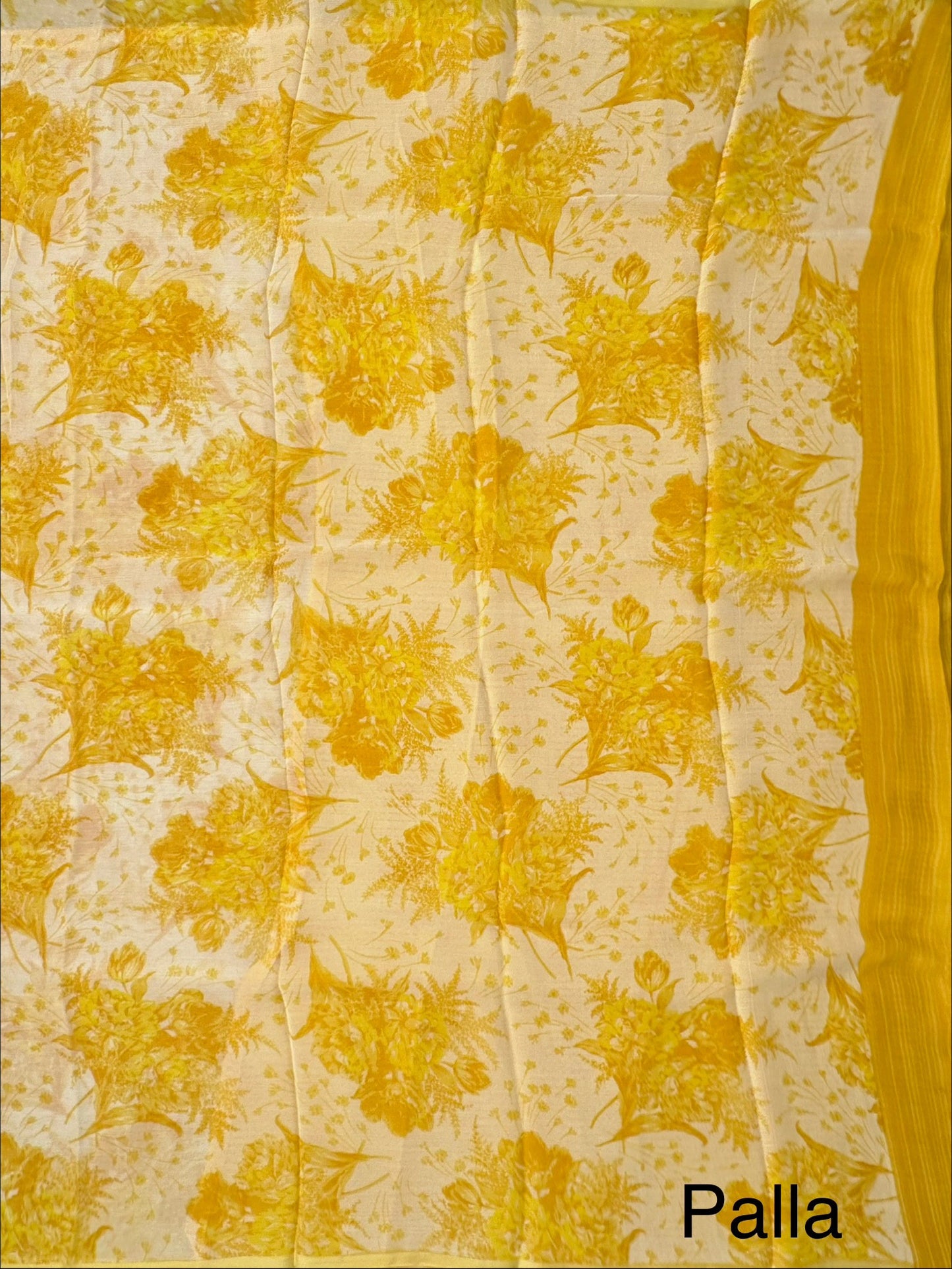 Off White-Yellow Floral Print Chiffon Saree