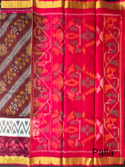 Wine-Rani Ikkat Kosa Cotton Silk Saree