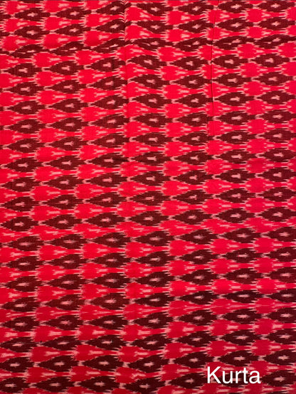 Red Ikkat Cotton Unstitched 3-Piece Suit