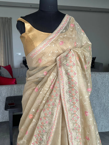 Cream Fancy Tissue Saree