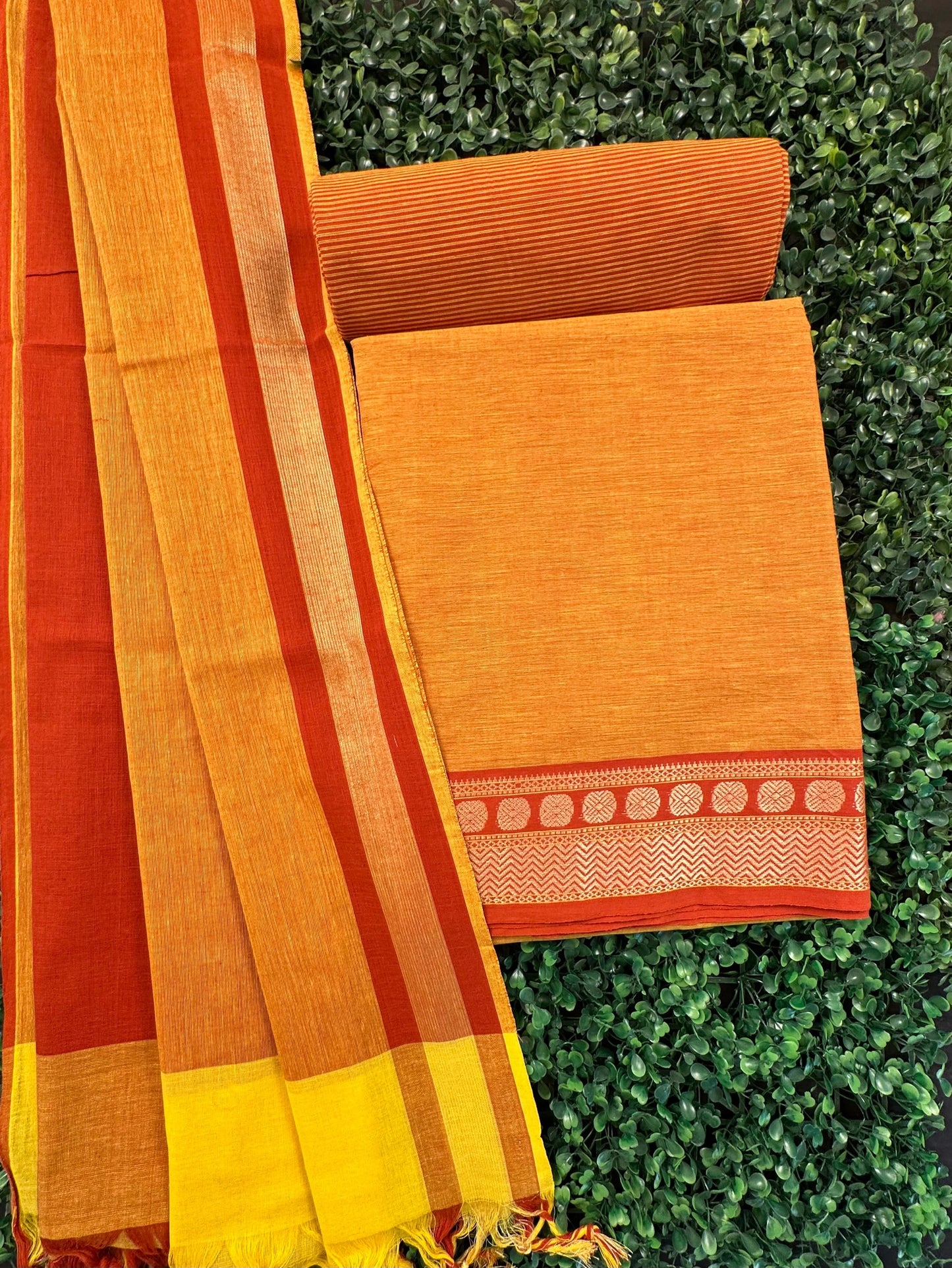 Mustard Dharwad South Cotton 3-Piece Suit