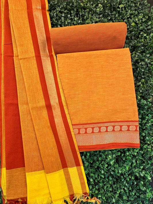 Mustard Dharwad South Cotton 3-Piece Suit