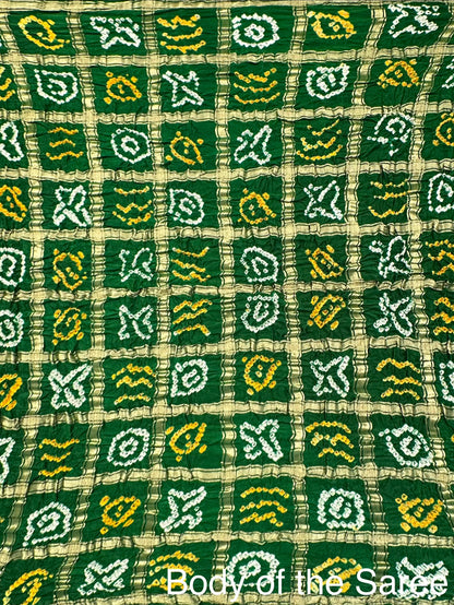 Bottle Green Gharchola Bandhej Gajji Silk Saree