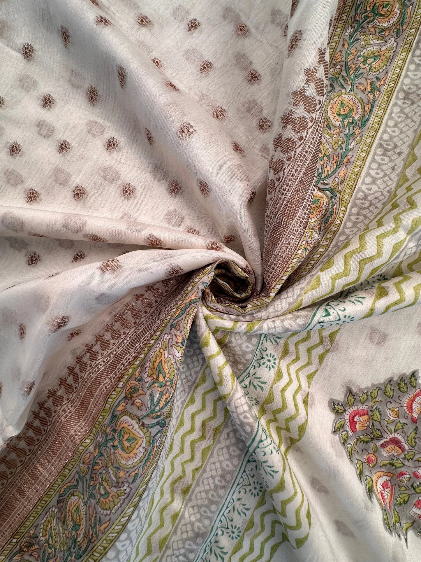 Off White Chanderi Saree with Hand Block Print