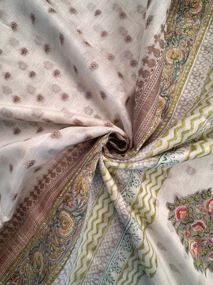 Off White Chanderi Saree with Hand Block Print