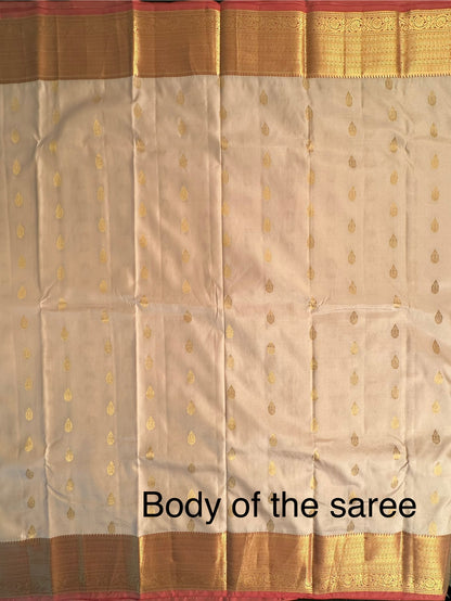 Beige Pondicherry Handloom Pure Silk Saree