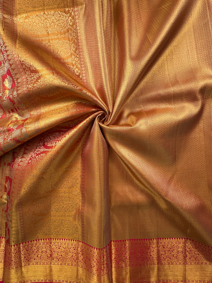 Golden-Rani Handloom  Jamawar Pure Tissue Silk Saree