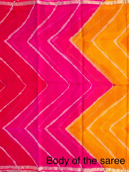 Yellow-Orange-Rani Leheriya Kota Doria Pure Silk Saree