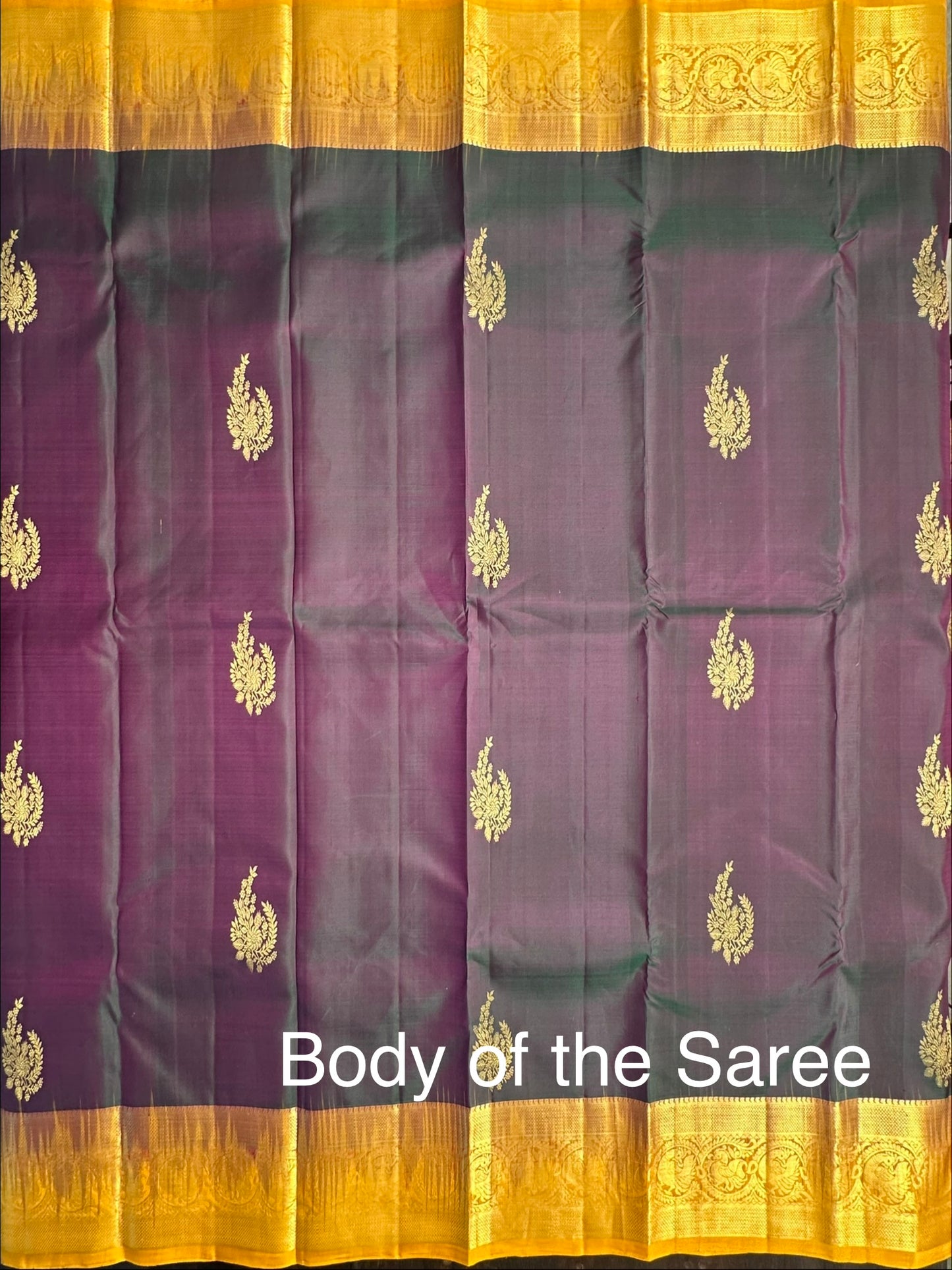 Peacock Blue-Mustard Handloom Kanjivaram Pure Silk Saree