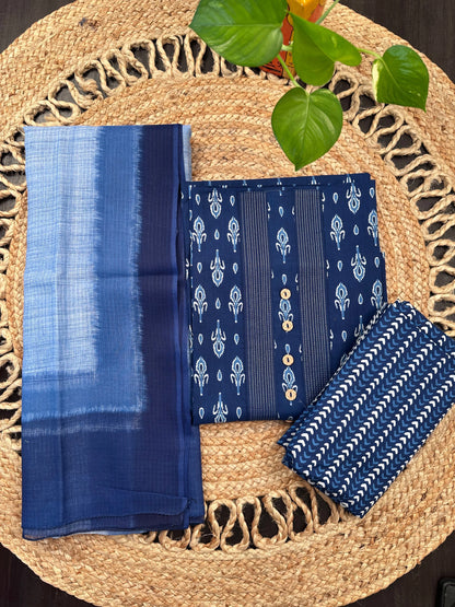 Navy Blue Jaipuri Cotton 3-Piece Suit