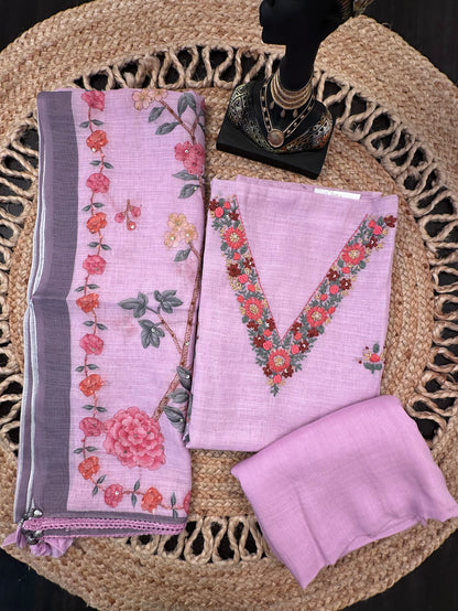 Mauve Dua Hand Embroidered Fancy Cotton Suit