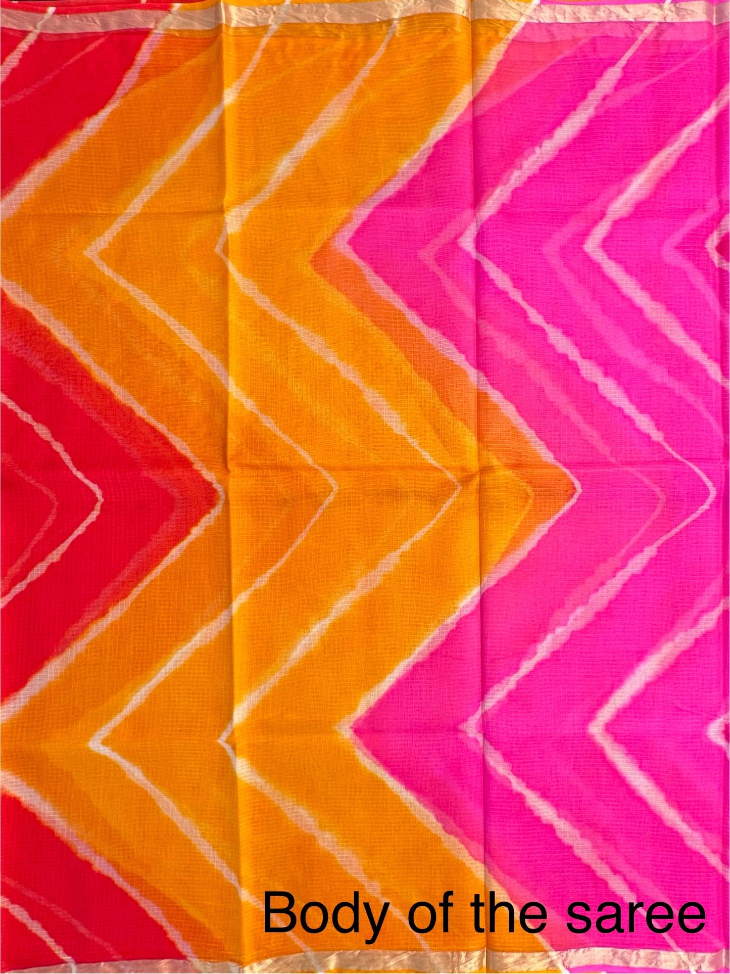 Pink-Rani-Yellow Leheriya Kota Doria Pure Silk Saree