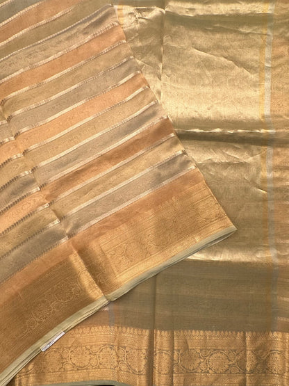 Multi Colour Striped Banarasi Pure Tissue Saree