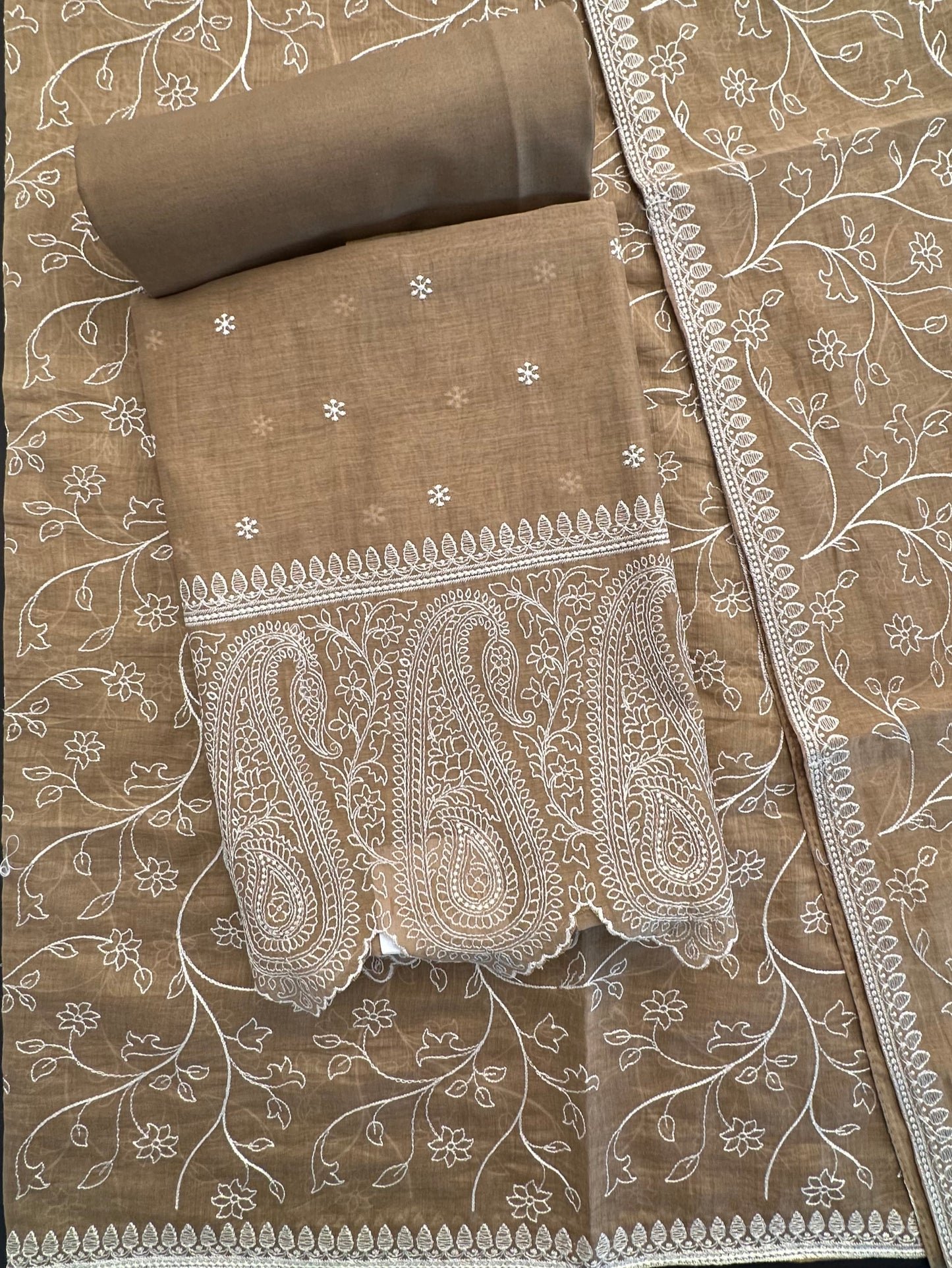 Brown Embroidery Chanderi Suit