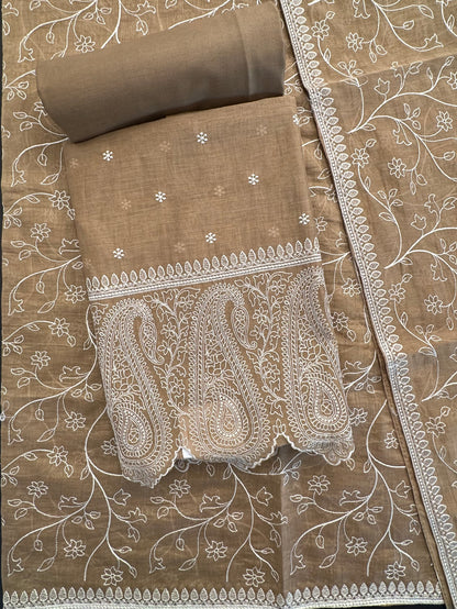 Brown Embroidery Chanderi Suit