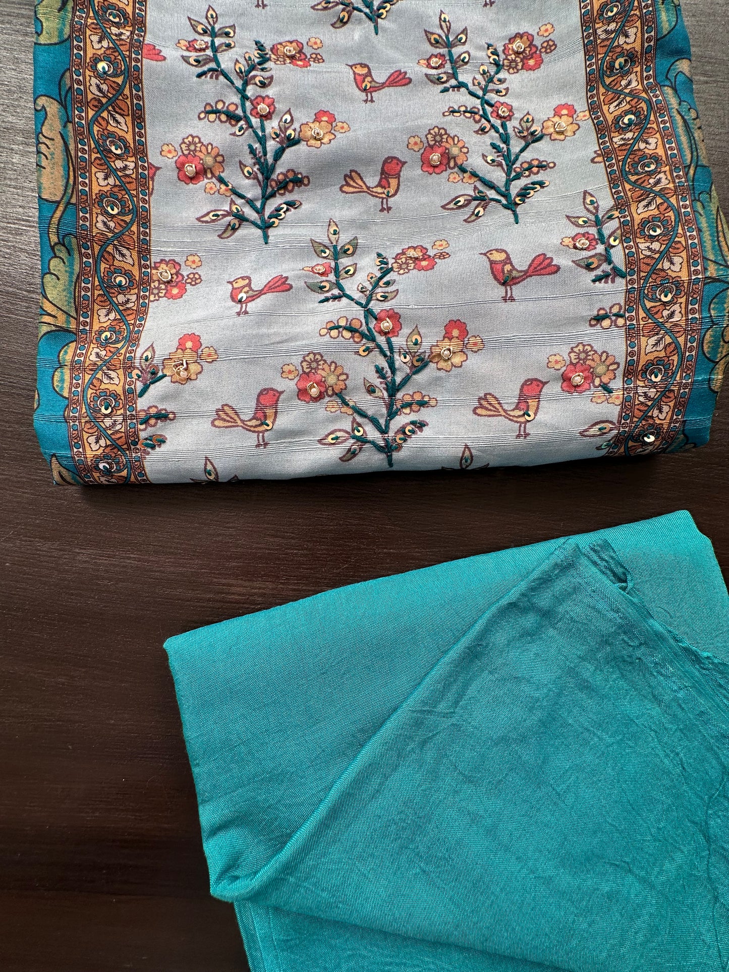 Green Fancy Cotton 3-Piece Suit