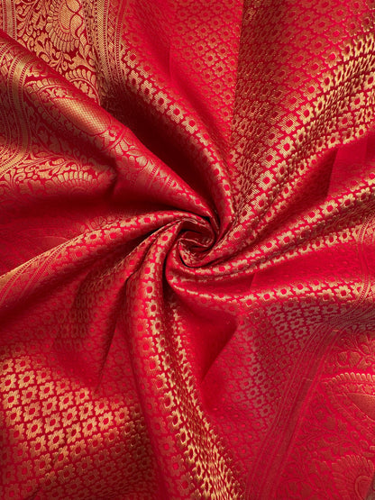 Red Handloom Kanjivaram Jamawar Pure Silk Saree