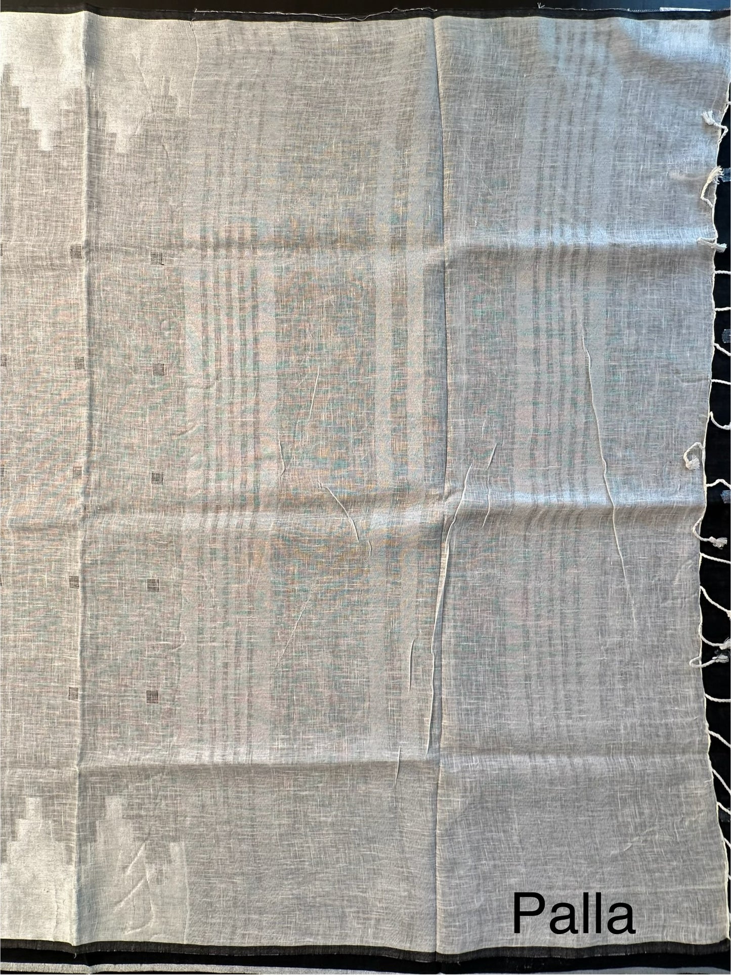 Off White-Grey Linen Saree