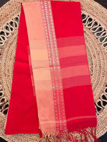 Red Piku Bengal Cotton Saree