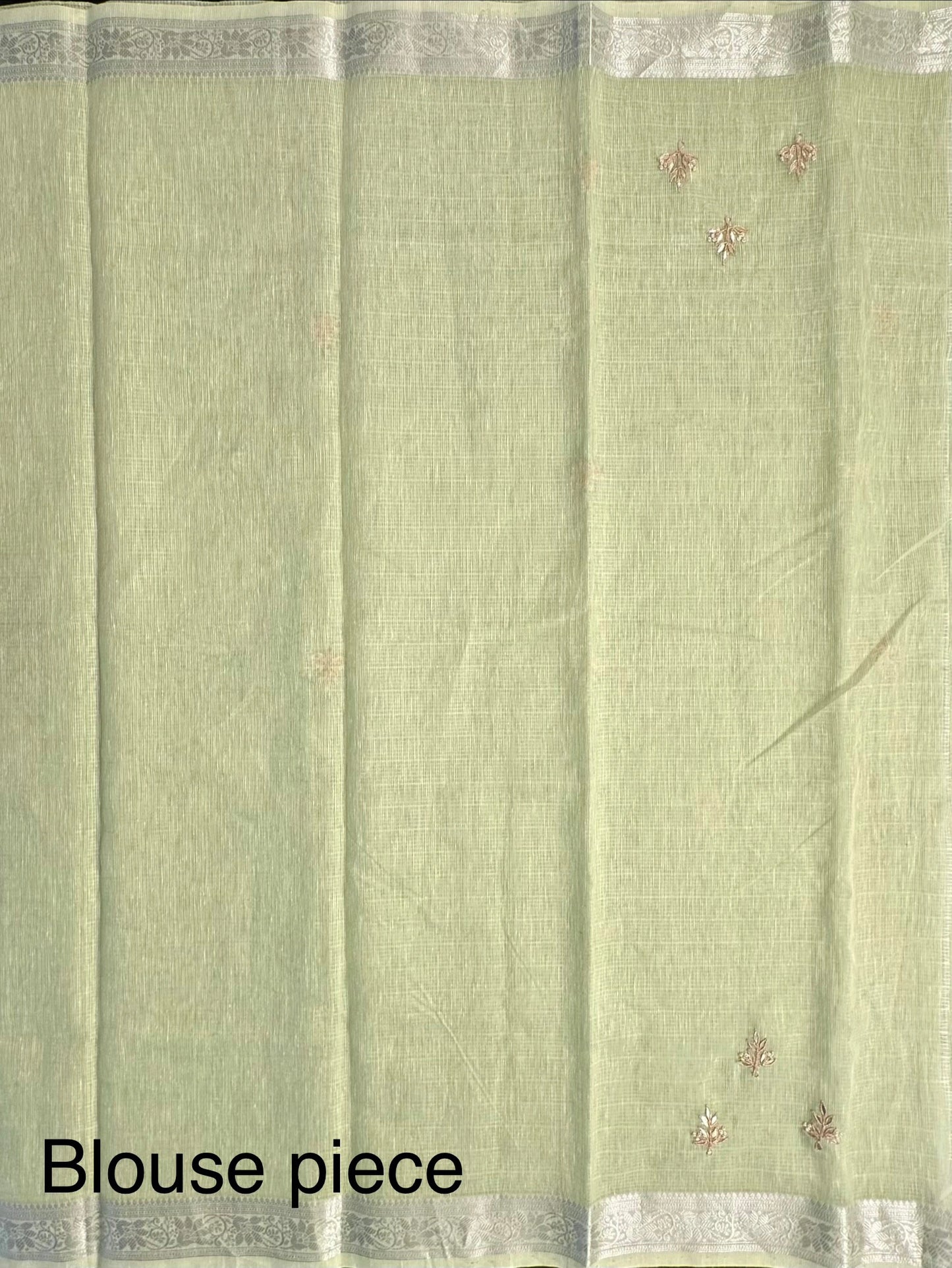 Pista Green Fancy Cotton Saree With Hand Work