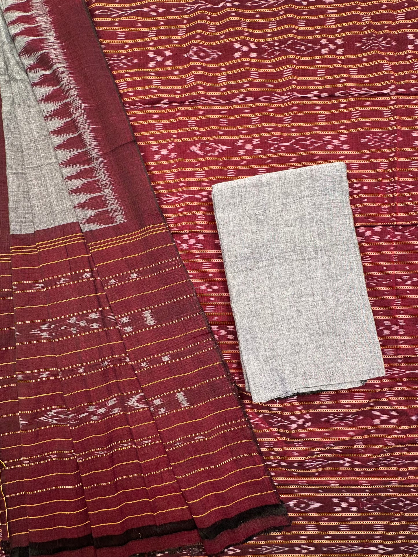 Maroon Sambhalpuri Ikkat Handloom Cotton  3-Piece Suit