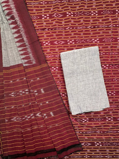 Maroon Sambhalpuri Ikkat Handloom Cotton  3-Piece Suit