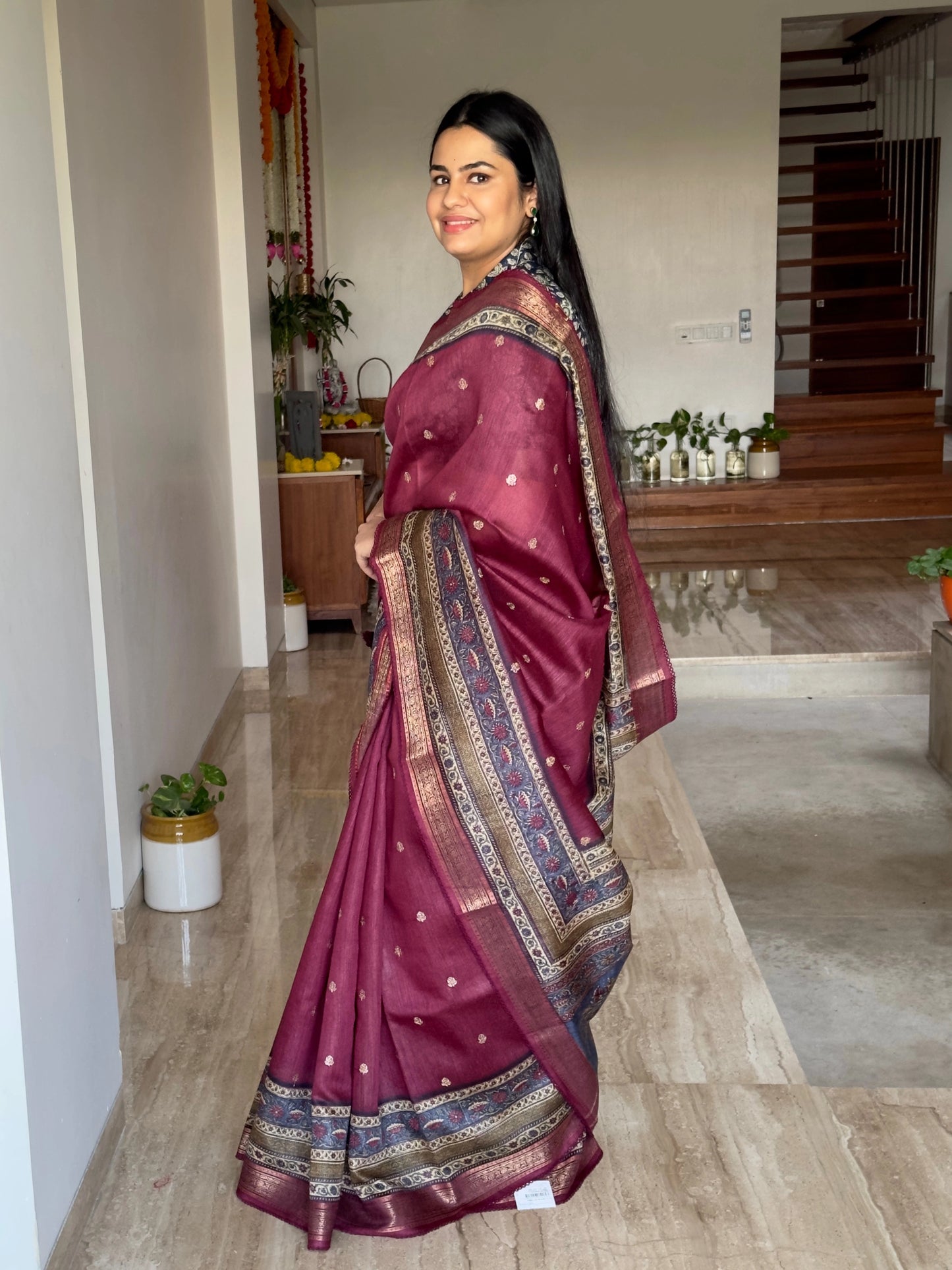 Maroon Muga Silk Saree