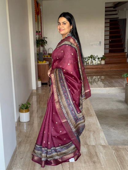 Maroon Muga Silk Saree