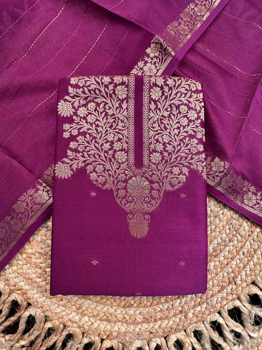 Dark Purple Handloom Chanderi Suit