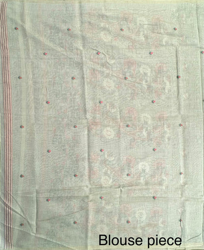 Pista Green Floral Blended Cotton Saree