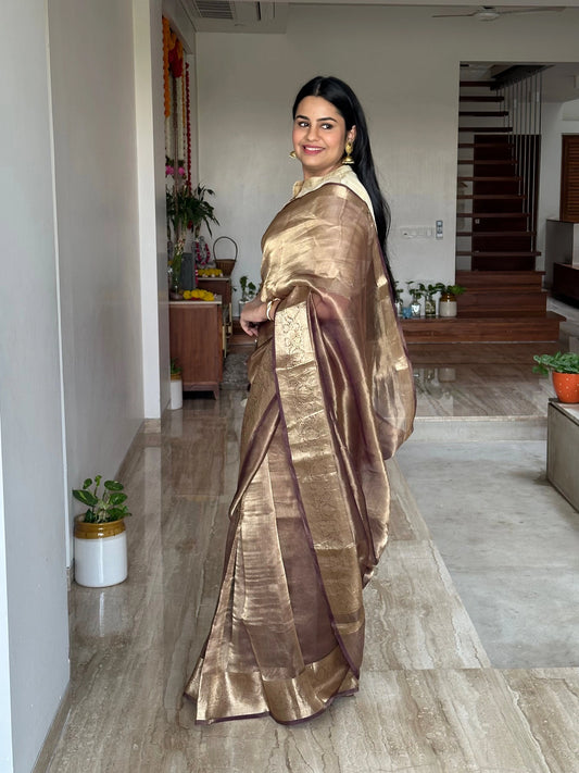 Dark Mauve Banarasi Pure Tissue Saree