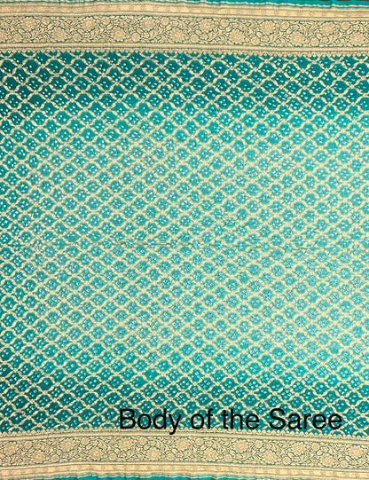 Sea Green Shaded Gharchola Bandhej Pure Khaddi Georgette Saree