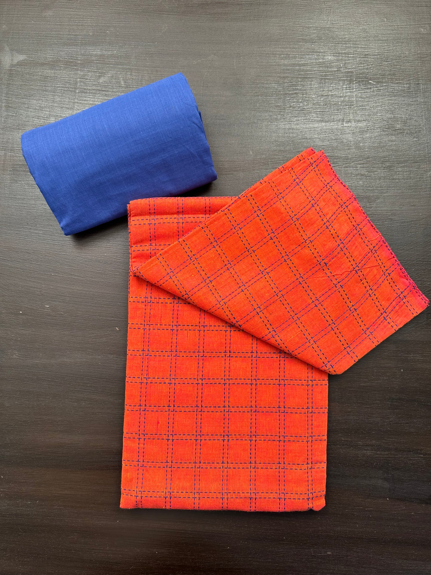 Orange-Blue Checkered South Cotton 3-Piece Suit